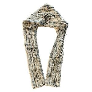 Real Genuine Rex Rabbit Fur Knitted Hooded Scarf Gray Brown Chinchilla Style